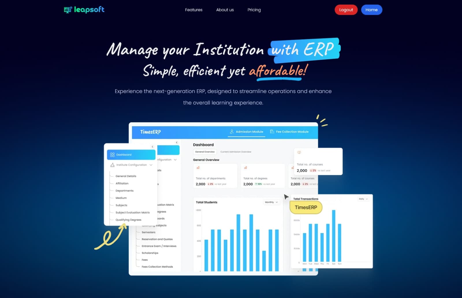 College ERP admissions dashboard