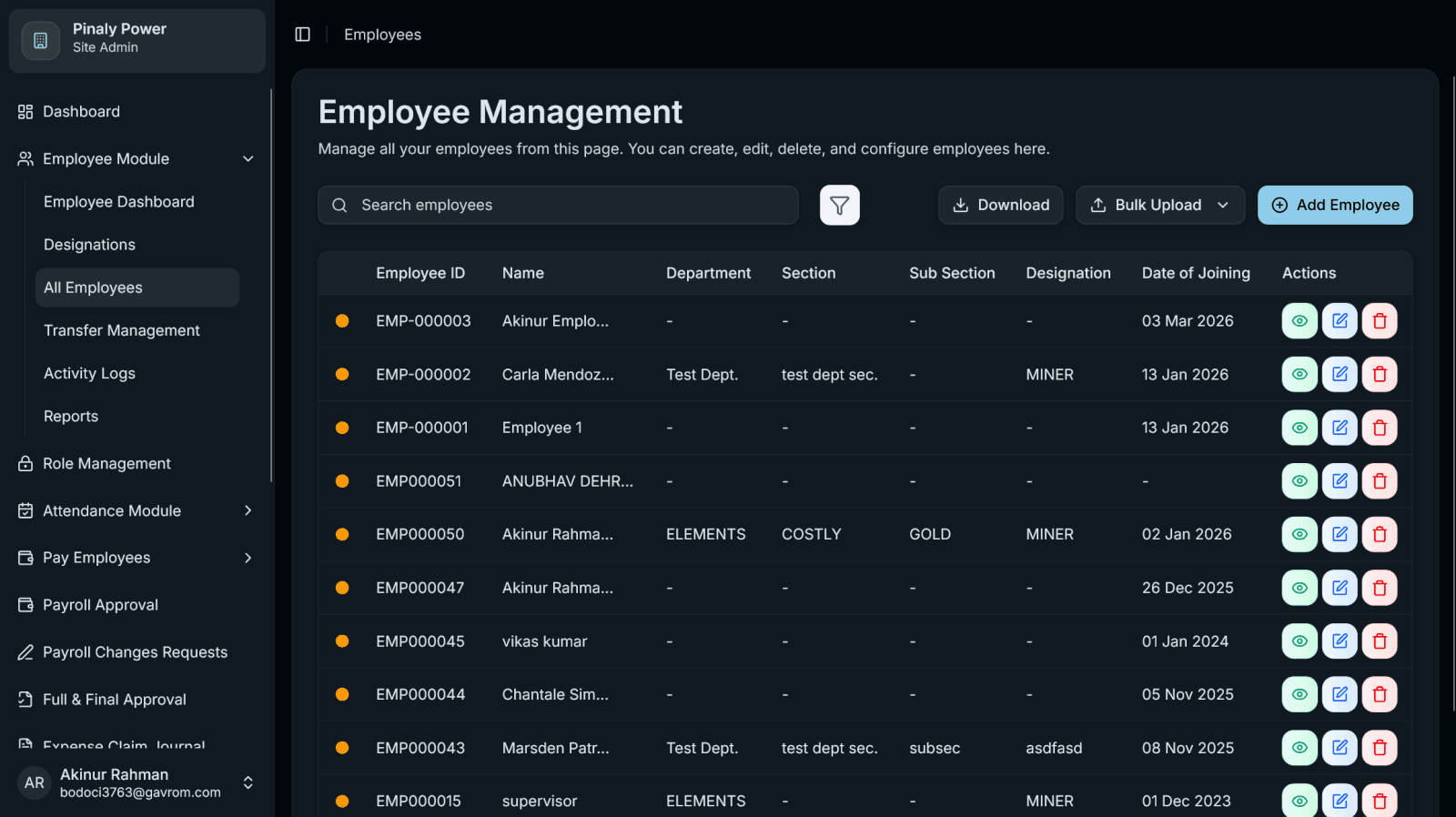 Pinaly Power ERP: Employee management